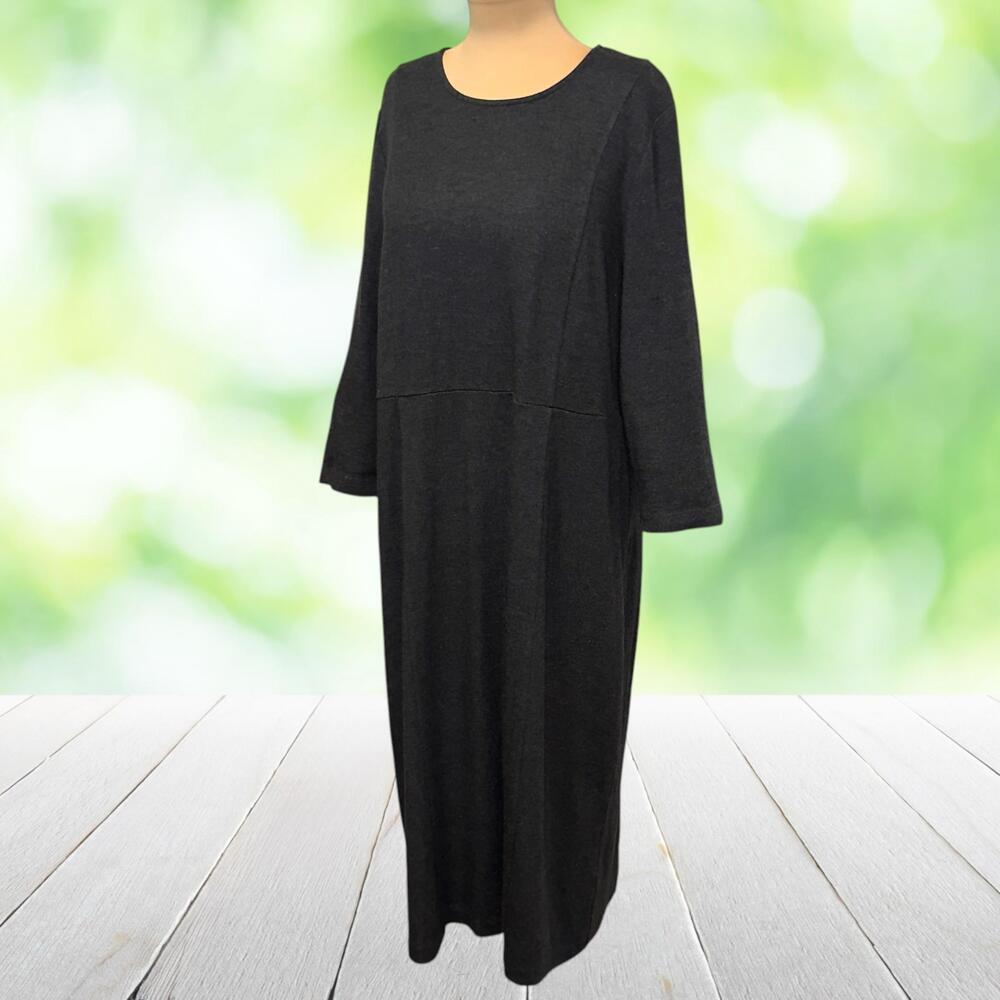 J JILL Maxi Dress Modal Wool Jersey Knit Long Sleeve Gray Minimalist Size XL